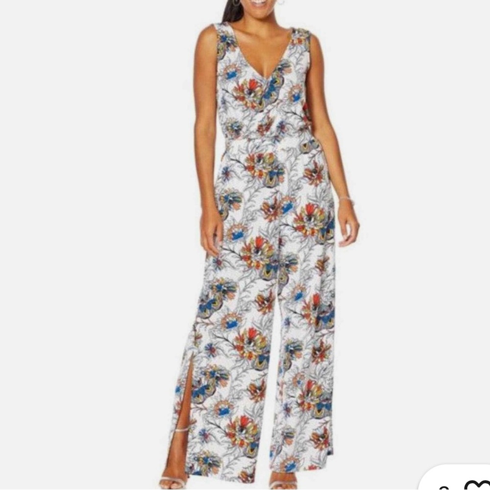 G by Giuliana Floral Sleeveless Wide Leg Jumpsuit Size Large Petite
